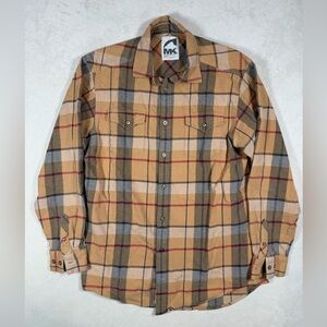 Mountain Khakis Size Medium Thick Cotton Tan Gray Plaid Casual Button Down Shirt